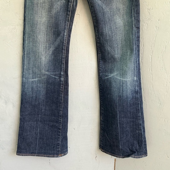 7 for all Mankind Jeans Womens Size27 Yellow Pocket Dark Blue Distressed Bootcut - Picture 5 of 9